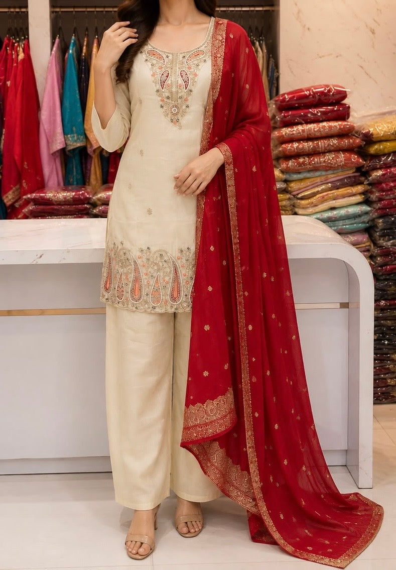 Ivory and red combination