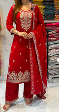 Luxury Red & Gold Embroidered Kurtha Set