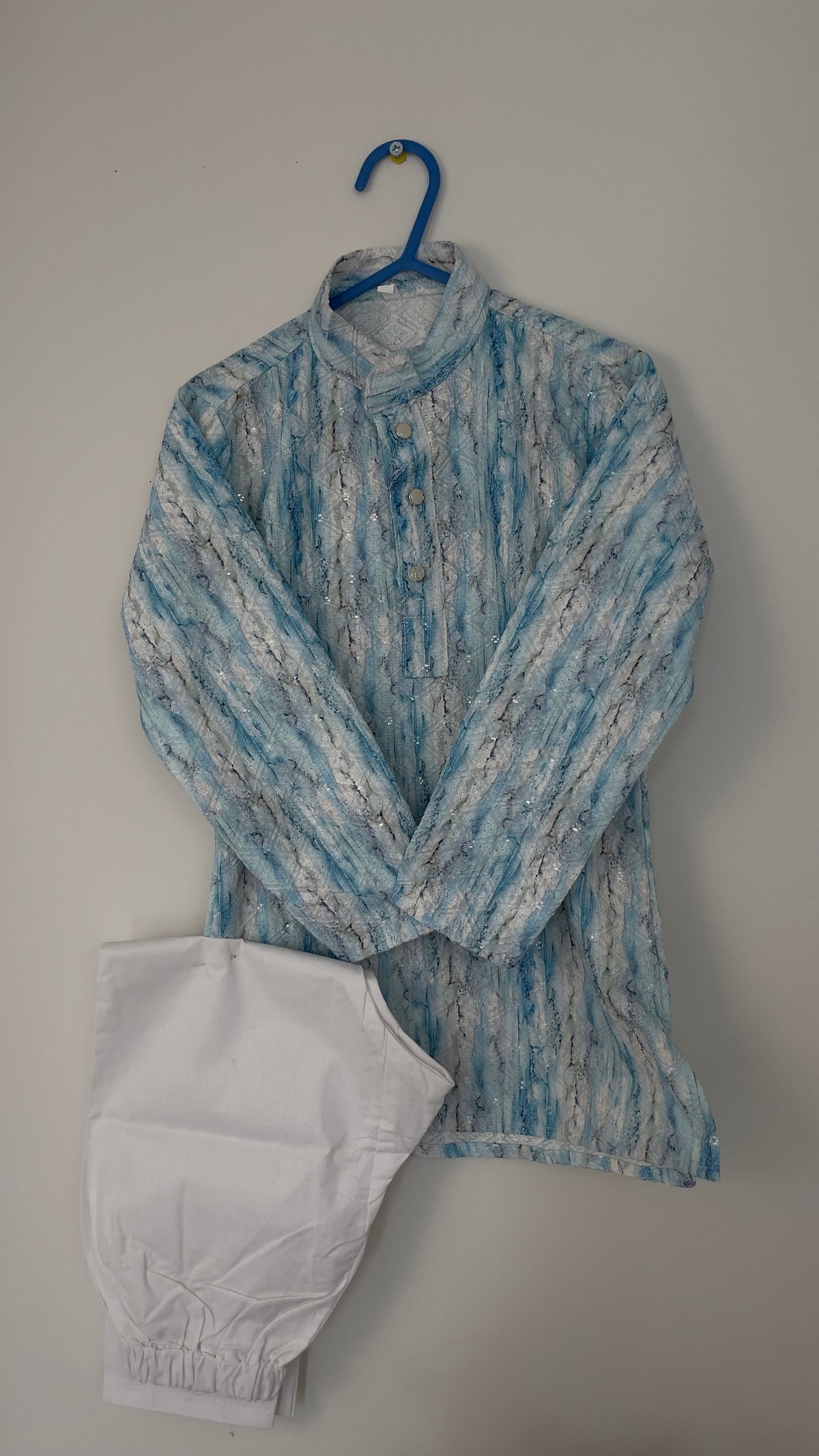 Ice Blue Printed Kurta with White Pants