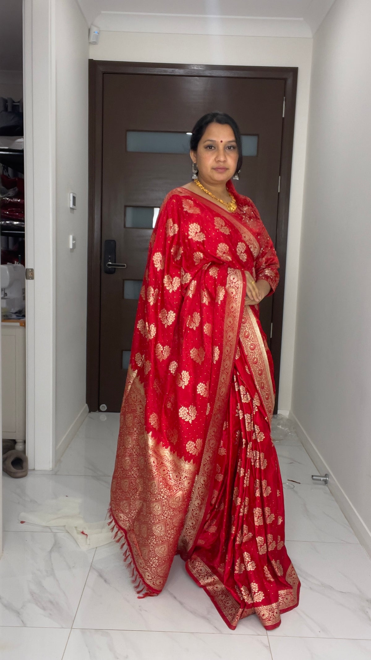Beautiful red Dola silk saree