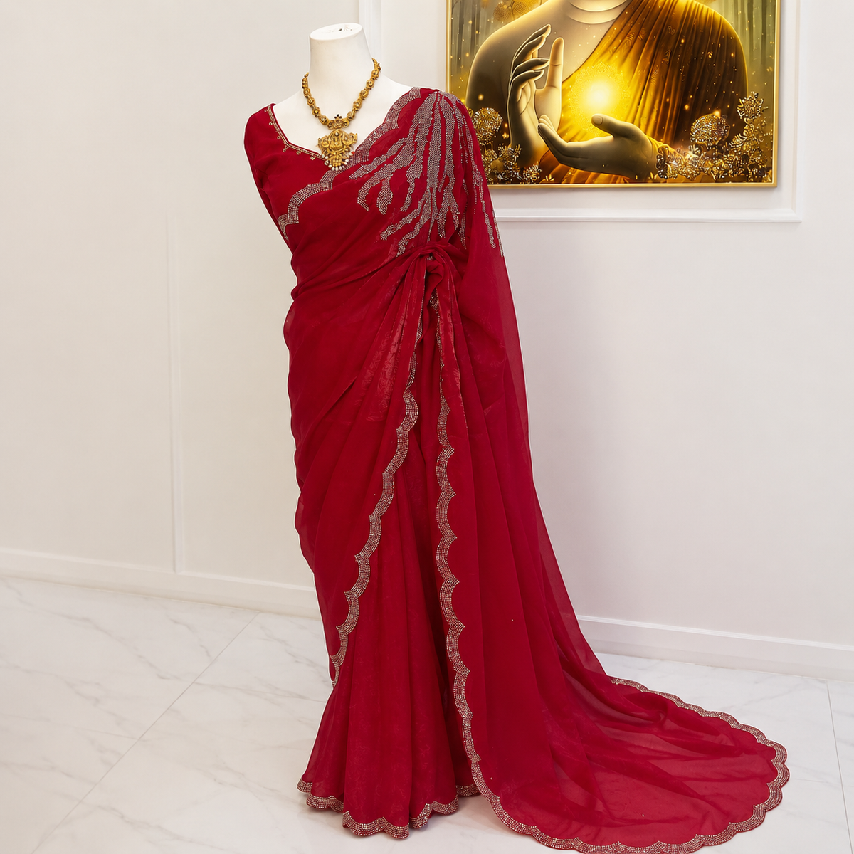 Red Embellished Saree