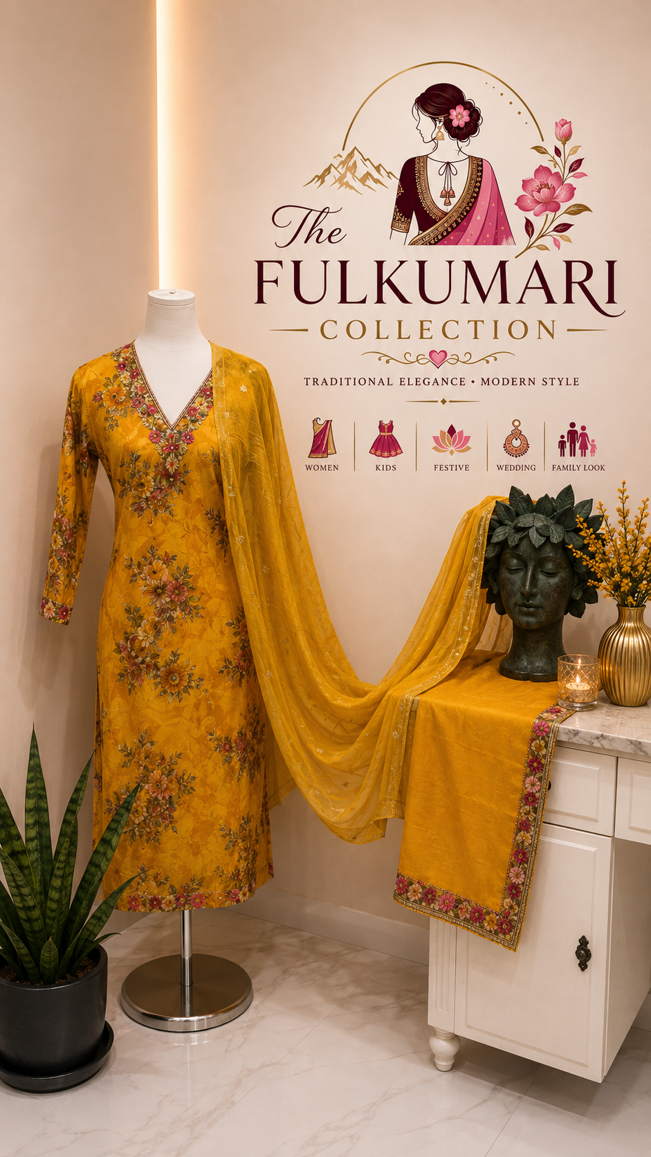 Yellow printed kurtha set