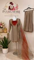 Taupe brown, red, and gold kurtha set